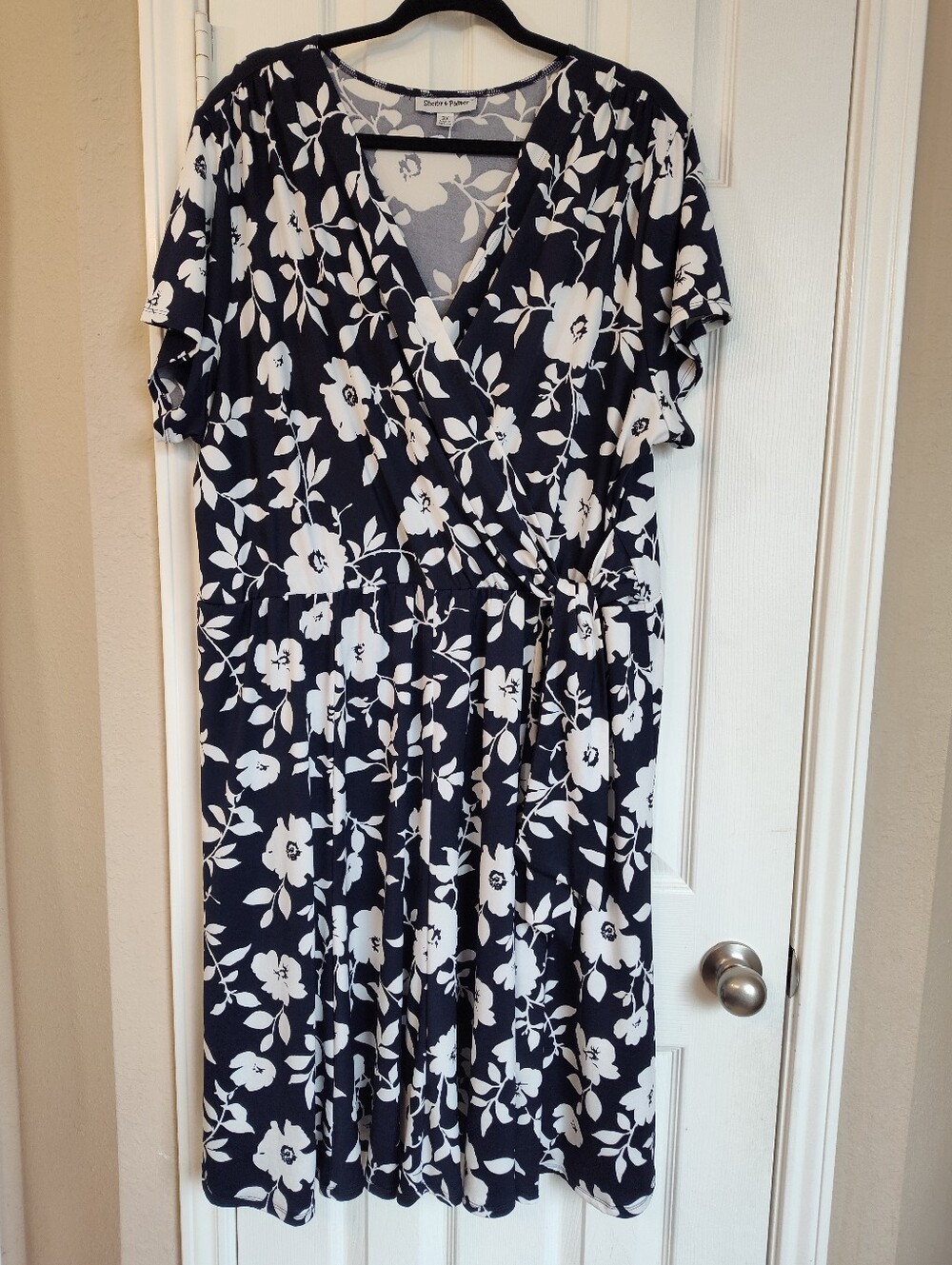 Dark Navy & White Floral Wrap Dress